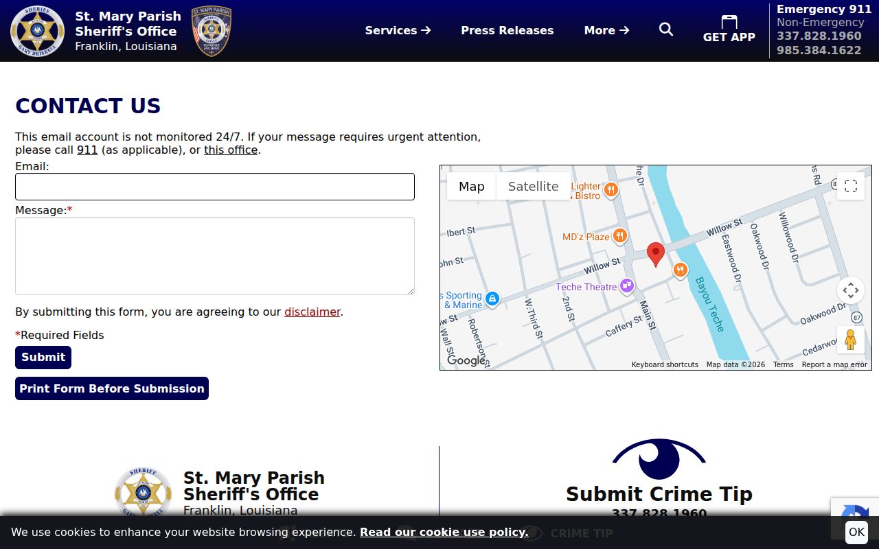 St. Mary Parish active warrants sheriff administrative hours