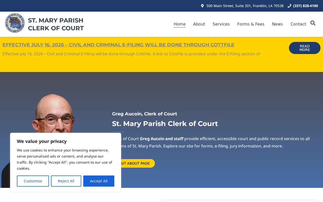St. Mary Parish warrant records clerk of court home page