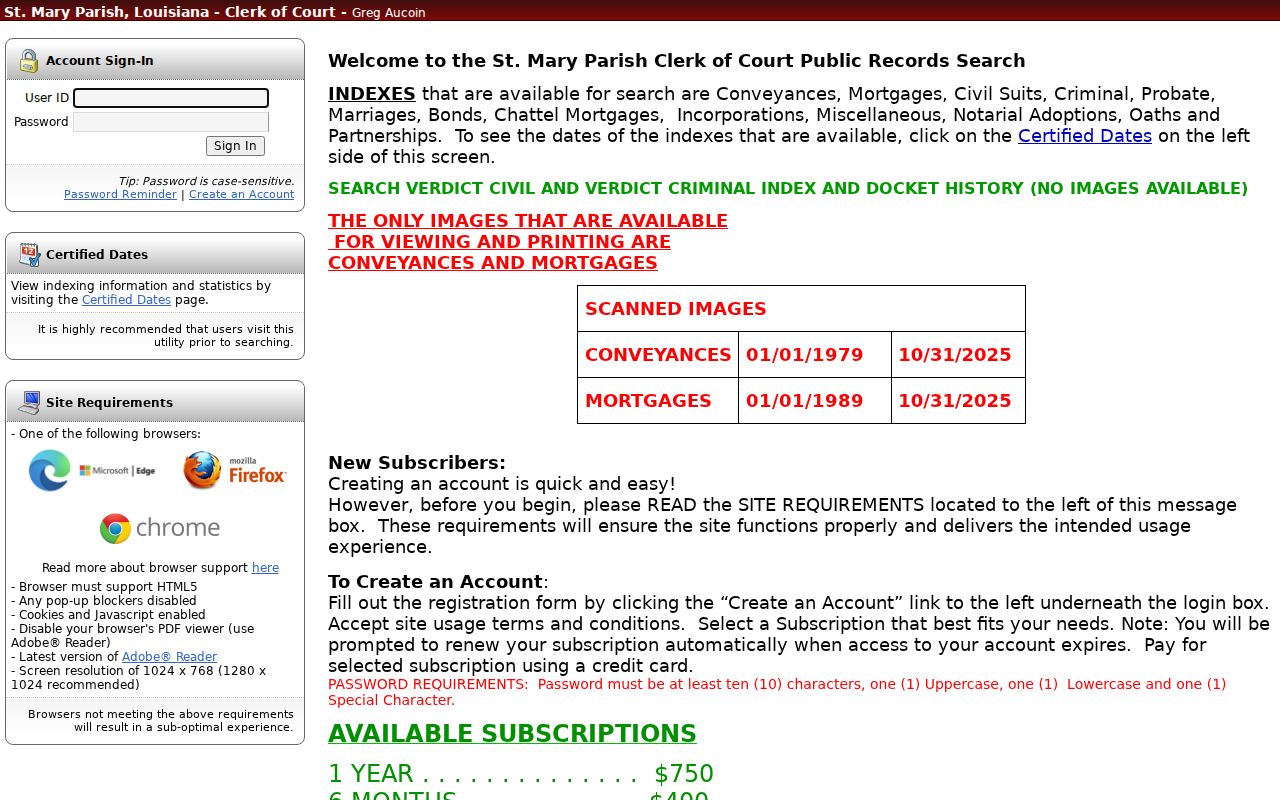 St. Mary Parish warrant search clerk criminal index login