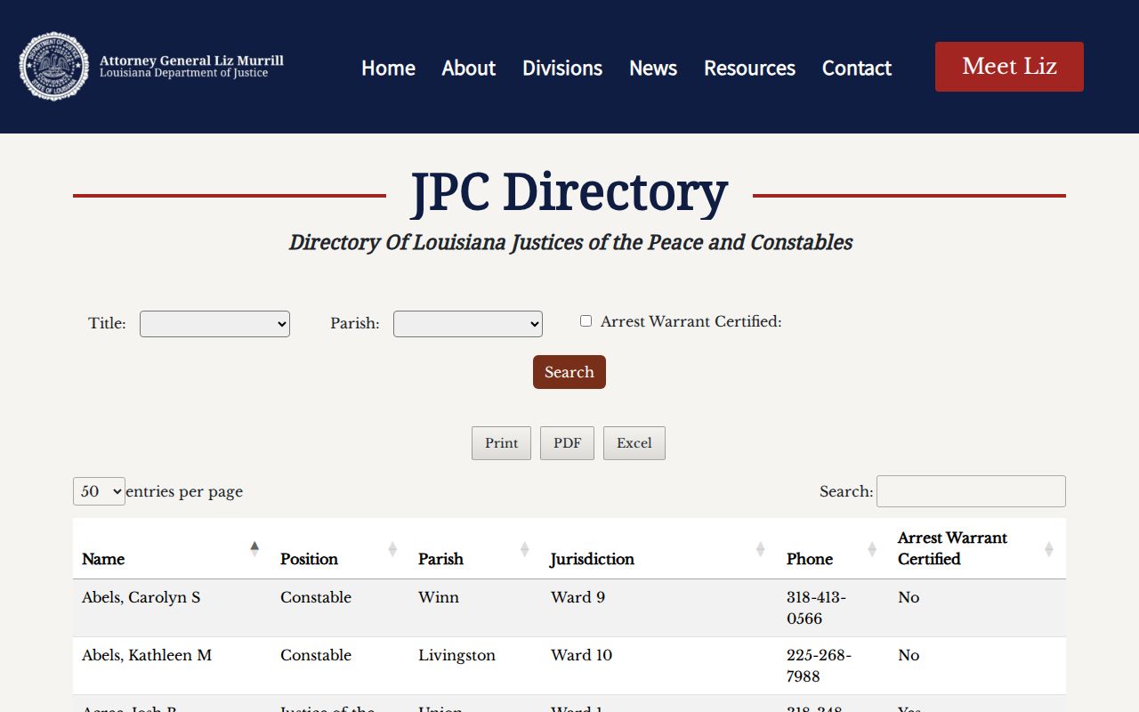St. Mary Parish warrant search justice of the peace directory controls