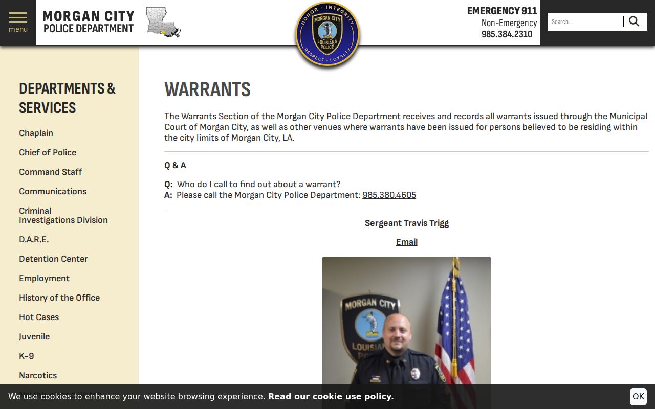 St. Mary Parish municipal court warrant Morgan City police warrants section