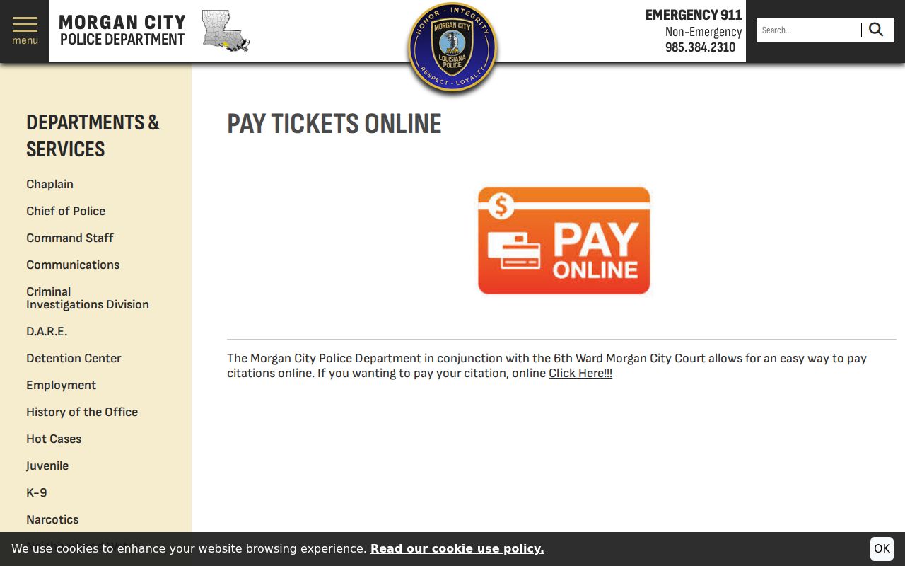 St. Mary Parish traffic warrant Morgan City citation payment link