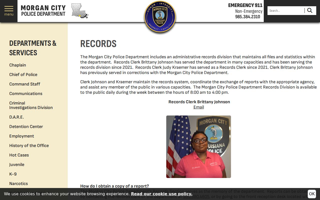 Morgan City warrant records police records hours and report fees