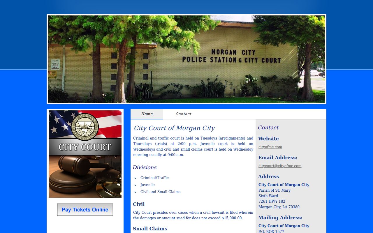 St. Mary Parish municipal court warrant Morgan City criminal traffic schedule