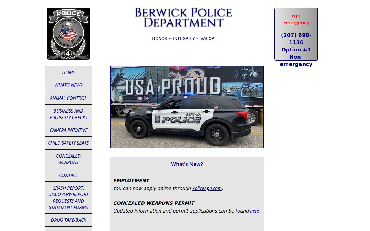 Berwick warrant records police department contact page