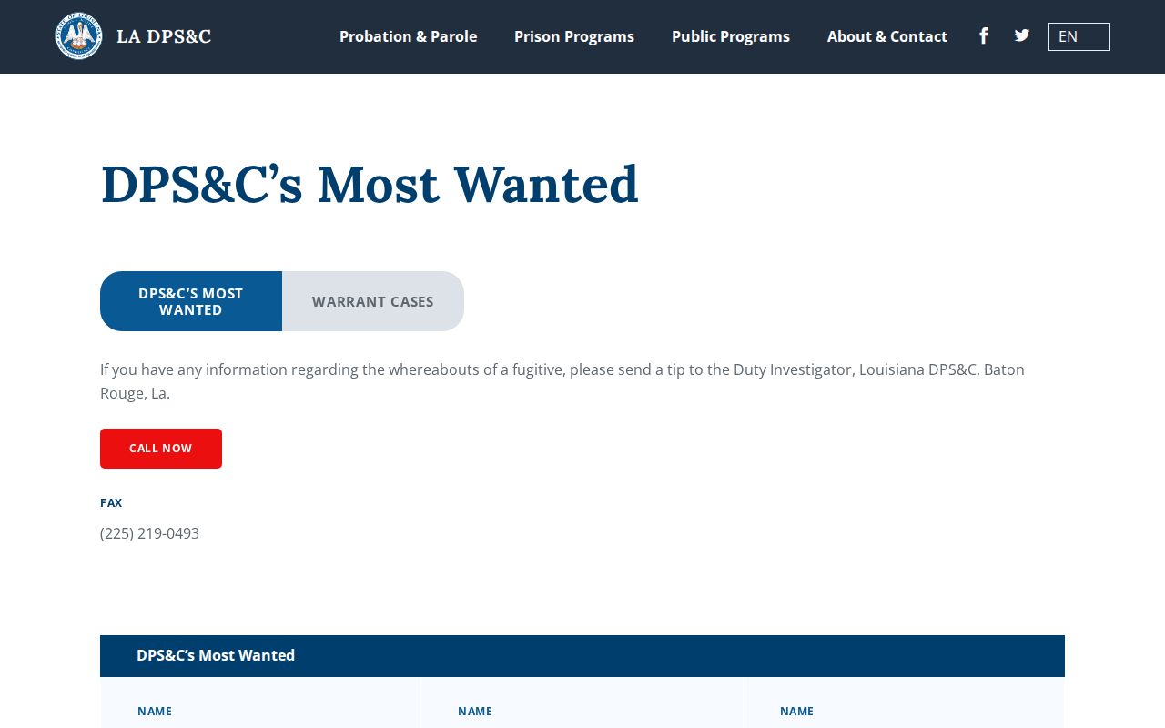 St. Mary Parish most wanted statewide curated program page